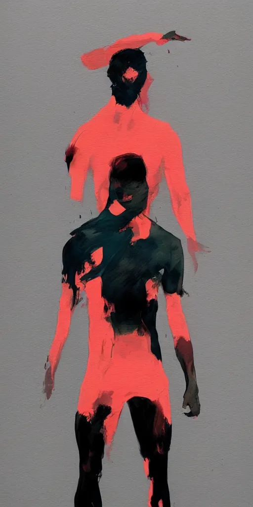 Image similar to one!!! athletic man posing dramatically with no face, by conrad roset, dark background, oil painting trending on artstation