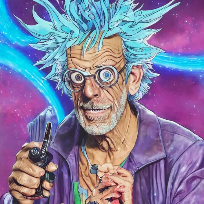 Image similar to Christopher Lloyd as Rick Sanchez by Noriyoshi Ohrai and Lisa Frank