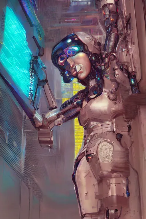 Prompt: the most amazing dream you ever had about beautiful woman transhumanism artificial intelligence singularity robot factory, glamour pose, hyper realistic, concept art, intricate, hyper detailed, smooth, syd mead, jim lee, high contrast, neon, volumetric lighting, octane, raytrace, moebius, snowcrash