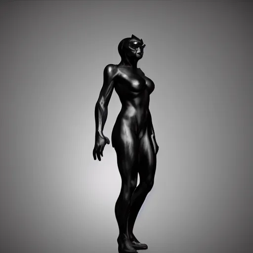 Image similar to obsidian panther, character study, porcelain goddess panther, volumetric lighting, octane render, 8 k, photorealistic, ultra realistic