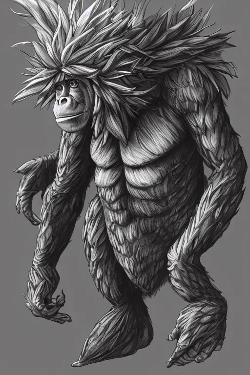 Prompt: an ape artichoke monster, highly detailed, digital art, sharp focus, trending on art station, anime art style