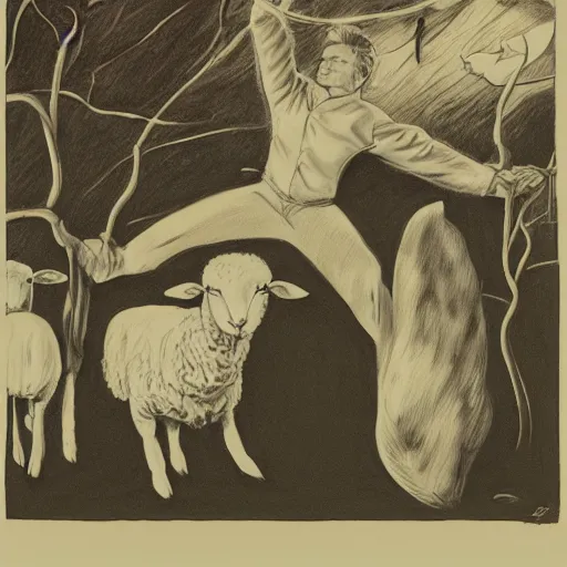 Image similar to gordon ramsey standing over lambs, gordon ramsey apologizing to the lambs, by kati horna and mœbius, pencil sketch, storybook illustration victorian shoal bean juniper, by ruta kenny and vincent di fate, black velvet