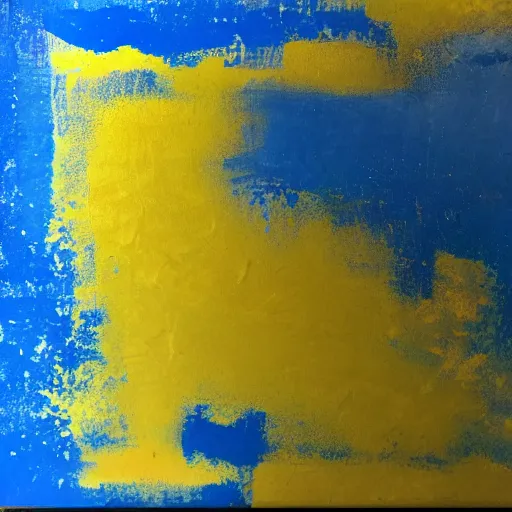 Image similar to a photo of blue paint mixed with yellow paint on canvas