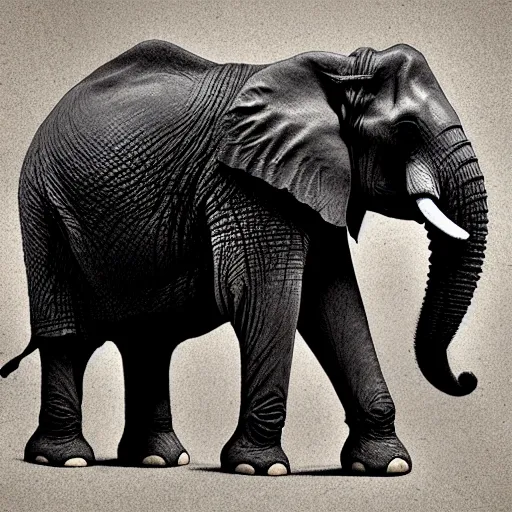 Prompt: an elephant turns into dust, digital art
