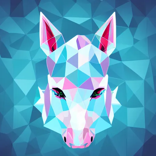 Prompt: unicorn head 2 d polygon art, blue, vector art