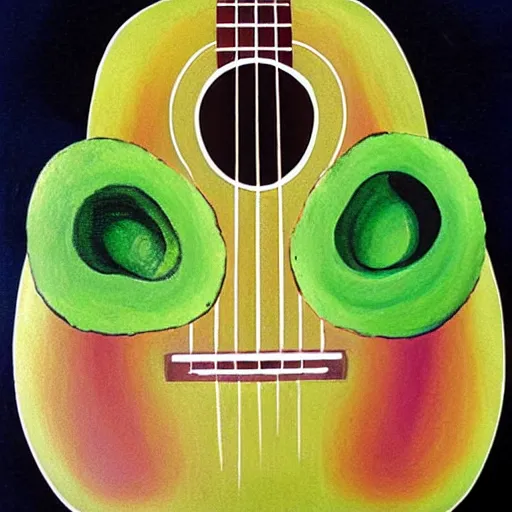 Image similar to avocado ukulele painted by o ’ keeffe