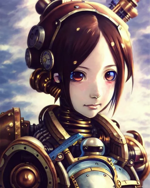 Image similar to portrait Anime Girl in mechanical armor steampunk cute-fine-face, pretty face, realistic shaded Perfect face, fine details. Anime. Bioshock steampunk realistic shaded lighting by katsuhiro otomo ghost-in-the-shell, magali villeneuve, artgerm, rutkowski Jeremy Lipkin and Giuseppe Dangelico Pino and Michael Garmash and Rob Rey