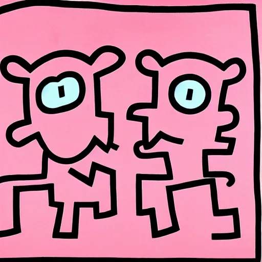 Prompt: artwork by keith haring of a sad face and a happy face