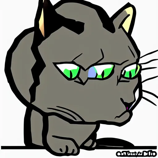 Image similar to a cat in the style of rick and mory