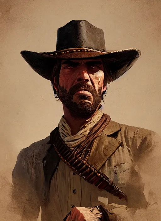 Image similar to highly detailed portrait of man with a horse nose wearing a cowboy hat, determined. red dead redemption art, unreal engine, fantasy art by greg rutkowski