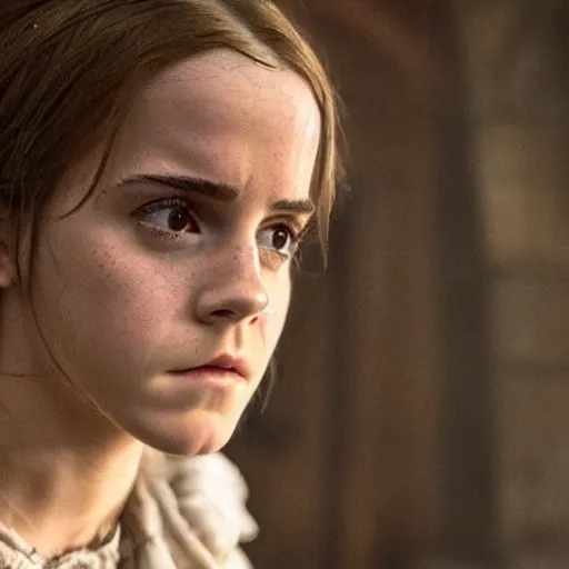 Image similar to ashamed emma watson as hermione granger in that infamous game of thrones scene