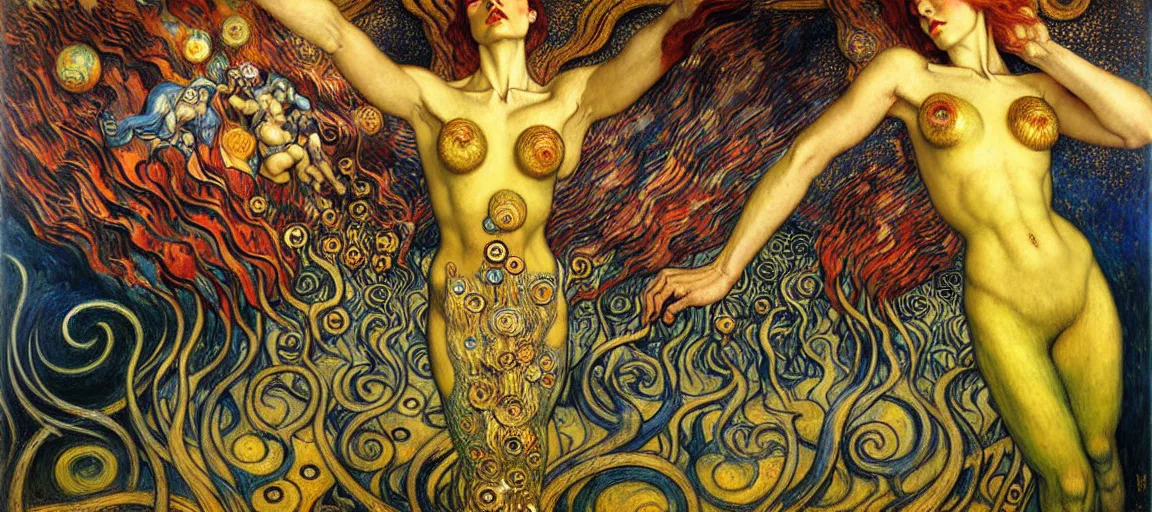 Image similar to Divine Chaos Engine by Karol Bak, Jean Delville, William Blake, Gustav Klimt, and Vincent Van Gogh, symbolist, visionary