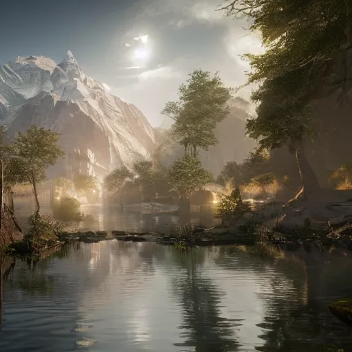 Image similar to river photography sacred geometry 8 k cryengine render sacred cinematic by john stephens, victo nagi, artgerm, james christensen