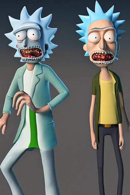 Image similar to 3d hiper-realistic Rick Sanchez and Morty, 8k