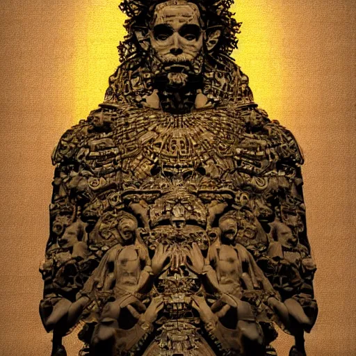 Prompt: a giant computer god towering above praying individuals made out of organic materials, dramatic backlighting, 3 5 mm, digital art, realistic