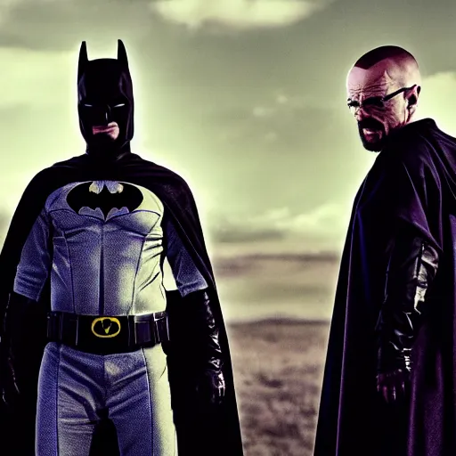 Image similar to Walter White and Jesse pinkman as Batman and Robin, 8k, high definition, highly detailed, photo realistic