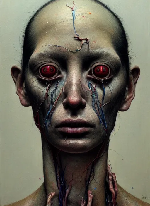 Image similar to there is ugliness in beauty, but there is also beauty in ugliness detailed portrait painting inspired by beksinski and alex gray, accurate anatomy, vintage, by jenny saville, edward hopper trending on artstation. 8 k