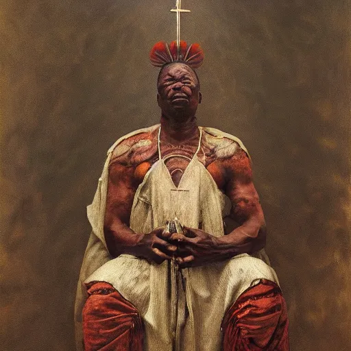 Image similar to yoruba priest | highly detailed oil painting, hyperrealistic, very intrincate | cinematic lighting, award - winning | by rachel ruysch, giger, beksinski and bocklin | by austin osman spare and william blake, trending on artstation, cgsociety, official art, octane.