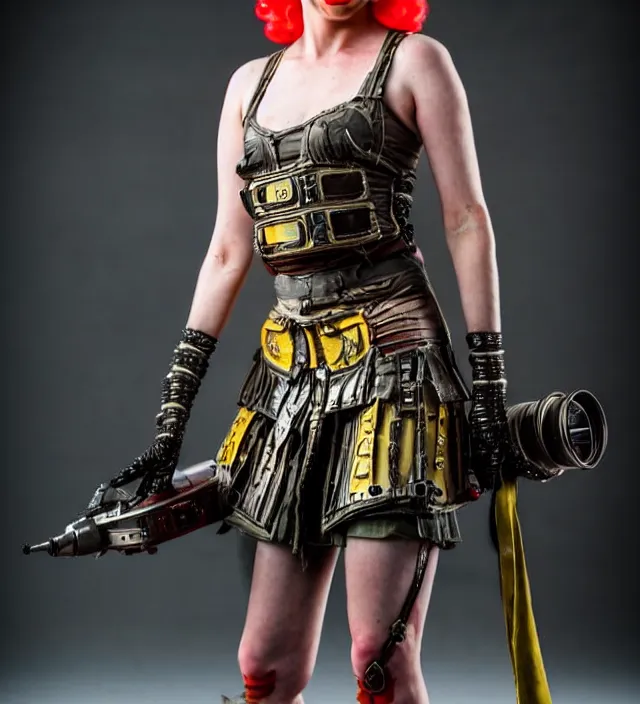 Image similar to full length photograph of a real - life very beautiful atompunk warrior. extremely detailed. dslr. 8 5 mm.