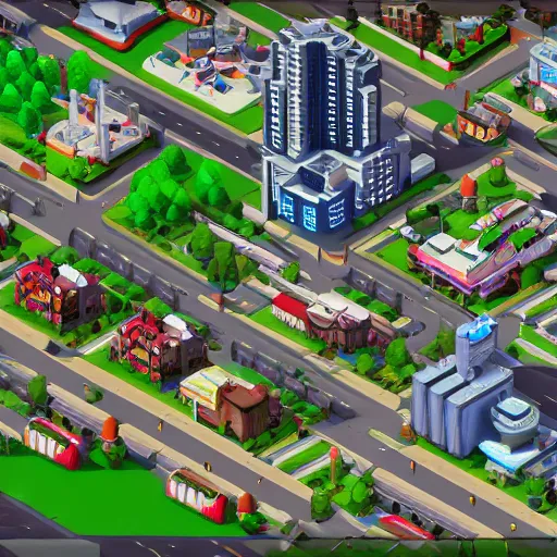 Prompt: simcity isometric cityscape, video game screenshot