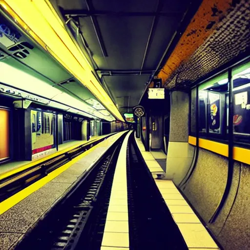 Image similar to a subway ride in tokyo at night, hyper realistic, very detailed, cinematic