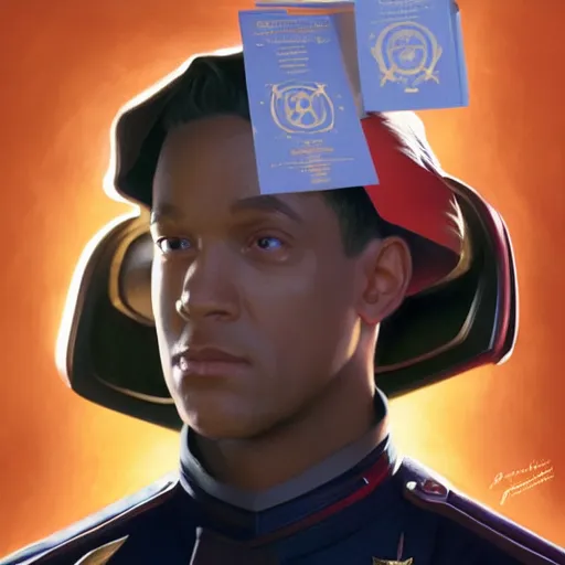 Image similar to portrait of leyendecker will smith, movie still, starfleet uniform, octane render, highly detailed, digital painting, artstation, concept art, smooth, sharp focus, illustration, art by artgerm and greg rutkowski and alphonse mucha and william - adolphe bouguereau