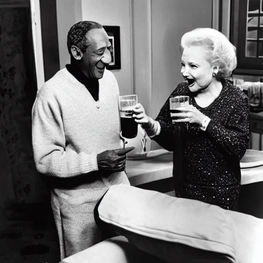 Image similar to bill cosby handing betty white a drink