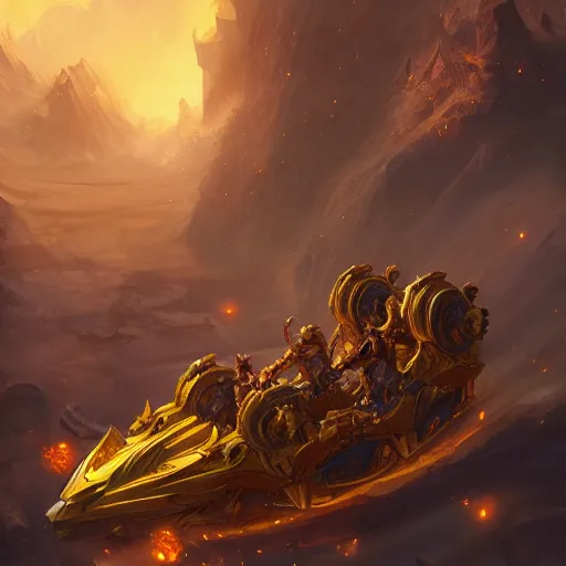 Prompt: a golden majestic chariots, yellow magic theme, bright art masterpiece artstation. 8 k, sharp high quality artwork in style of jose daniel cabrera pena and greg rutkowski, concept art by tooth wu, blizzard warcraft artwork, hearthstone card game artwork, the chariots