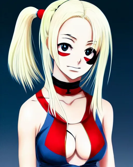 Image similar to Anime as Margot Robbie cute-fine-face, pretty face, surprised realistic shaded Perfect face, fine details. Anime. as Harley Quinn Suicide Squad; Red-Line-Anime realistic shaded lighting by Ilya Kuvshinov katsuhiro otomo ghost-in-the-shell, magali villeneuve, artgerm, rutkowski, WLOP Jeremy Lipkin and Giuseppe Dangelico Pino and Michael Garmash and Rob Rey