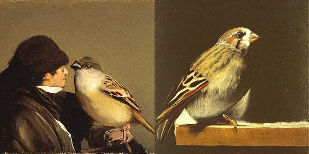 Prompt: a sparrow by velazquez and goya, oil painting