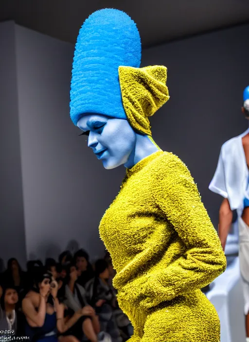 Prompt: hyperrealistic and heavy detailed air jordan runway show of marge simpson, leica sl 2 5 0 mm, vivid color, high quality, high textured, real life