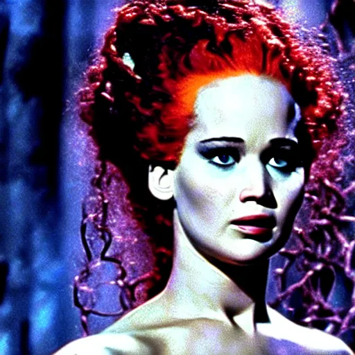 Prompt: jennifer lawrence, technicolor, still from the movie bride of frankenstein