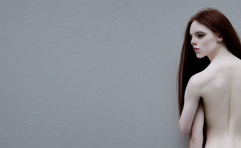 Image similar to human body and head and hair, posing, sss, white solid, pale skin