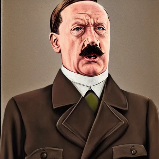 Image similar to portrait of surprised hitler, 8 k