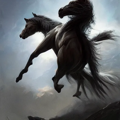 Image similar to a enormously muscled black - coated anthro horse with long white hair wearing tactical kevlar fabric, exaggerated muscle physique, highly detailed, furry, furaffinity, digital painting, artstation, sharp focus, smooth, concept art, illustration, art by artgerm, greg rutkowski, makoto shinkai