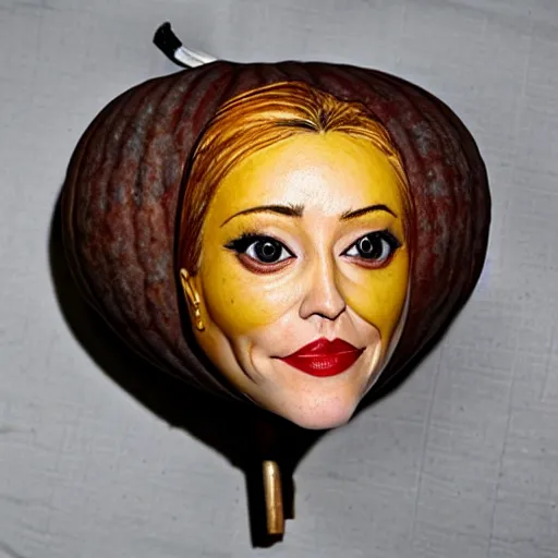 Image similar to a [ gourd ] carved shaped to look like ( amber heard ) face hybrid intercross