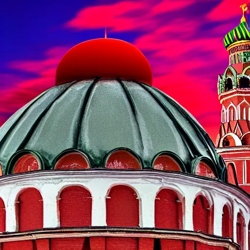 Prompt: a big nuclear explosion with realistic nuclear mushroom in Red Square Kremlin, dramatic lighting, cinematic, extremely high detail, photo realistic