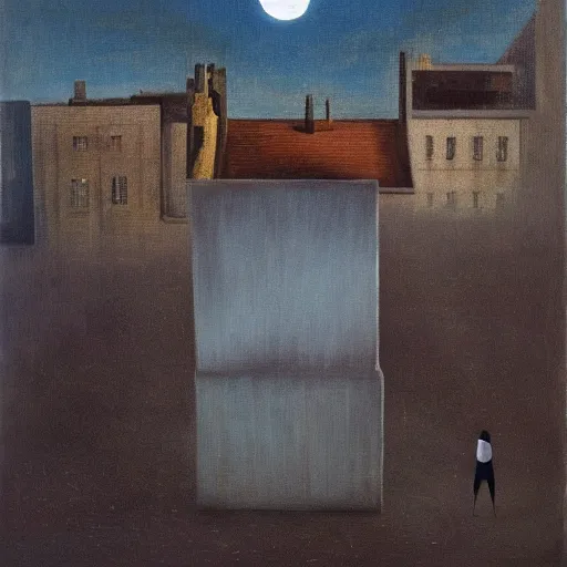 Image similar to minimalist oil on painting of time flying by with moonlight sorrows in barbes rochechouart, regrets, melancholy, absent father, odissey, gritty feeling, moon, moonlight, at night, wandering in the city, stone, chaotic punk, oil painting, by francis bacon, by beksinski, by kurosawa, by kiarostami, intense emotion