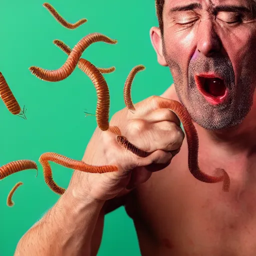 Image similar to worms shooting out of a man ’ s mouth