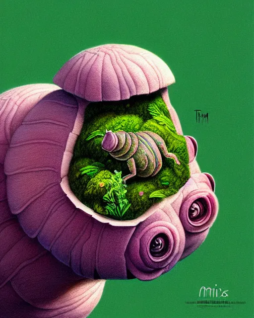 Image similar to richly detailed color illustration of a tardigrade-moss-piglet illustrated by Artgerm and Mina Petrovic and Timothy Kong and Marina Federovna. 3D shadowing