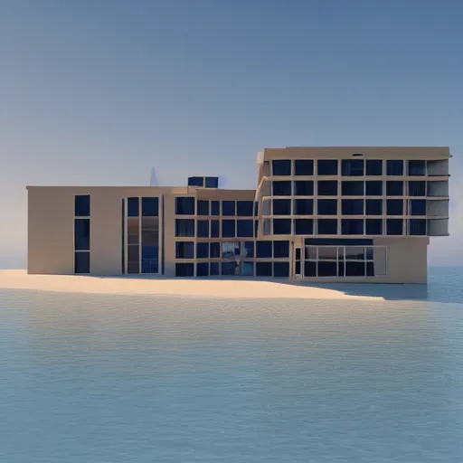 Image similar to “ a realistic model of a house floating on the beach of miami, 8 k render ”