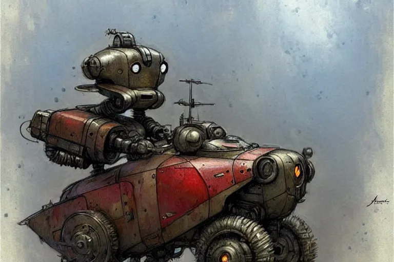 Image similar to adventurer ( ( ( ( ( 1 9 5 0 s retro future robot mouse battlemech mecha wagon house. muted colors. ) ) ) ) ) by jean baptiste monge!!!!!!!!!!!!!!!!!!!!!!!!! chrome red