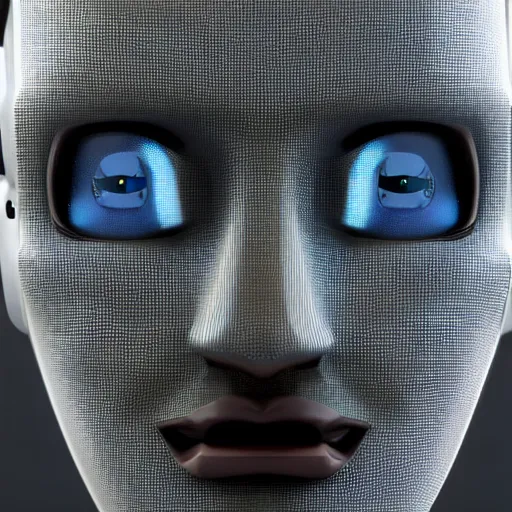 Image similar to photo of a robot who looks almost the same as a human in a store display hiding a dark secret, synthetic skin!!!, highly detailed face, expressive face, cyberpunk, year 3022, medium close-up, depth of field, ISO 300, aperture f11, 1/100 obturation speed