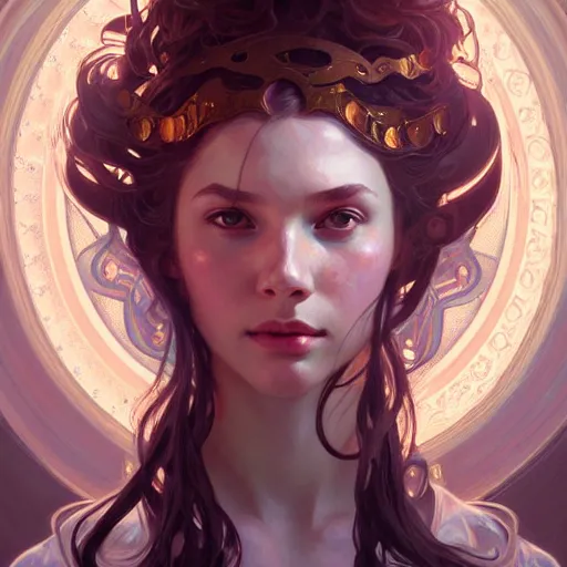 Image similar to Portrait of a girl surrounded by floating daggers, face, fantasy, intricate, elegant, highly detailed, digital painting, artstation, concept art, smooth, sharp focus, illustration, art by Sam Youn and Fernanda Suarez and Artem Demura and alphonse mucha