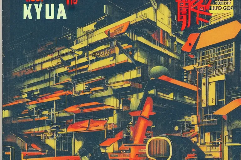 Image similar to 1979 Popular science Magazine Cover of a warehouse in neo-Tokyo in cyberpunk style by Vincent Di Fate