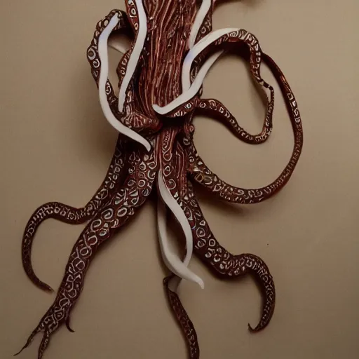 Image similar to cardboard cutout of tentacles, cut out of corrugated cardboard, realistic, cardboard cutout, flat, hyperrealistic photography