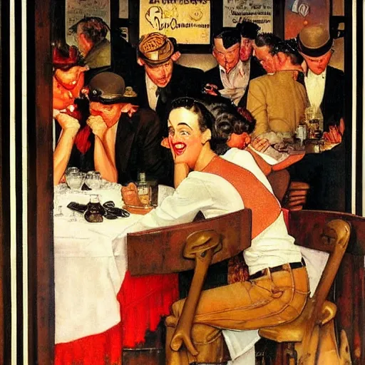 Image similar to 1 9 3 0 s chicago speakeasy, painting by norman rockwell