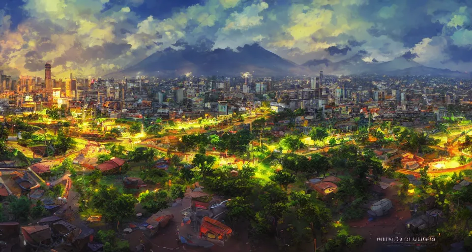 Image similar to City of Armenia Quindio, landscape, Artwork by Makoto Shinkai, official media, 8k, wallpaper, high definition, wallpaper, hd, digital artwork