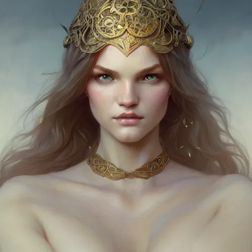 Prompt: beautiful Ering Heatherton, closeup, D&D, fantasy, intricate, elegant, highly detailed, digital painting, artstation, concept art, matte, sharp focus, illustration, art by Artgerm and Greg Rutkowski and Alphonse Mucha