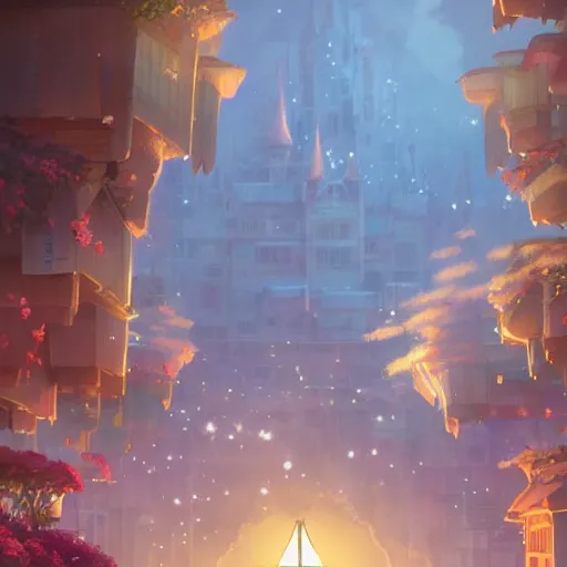 Prompt: a wholesome animation key shot of a 💎 medium shot, architecture, studio Ghibli, Pixar and Disney animation, sharp, very detailed, high resolution, inspired by Hayao Miyazaki, anime key art by Greg Rutkowski, Bloom, dramatic lighting